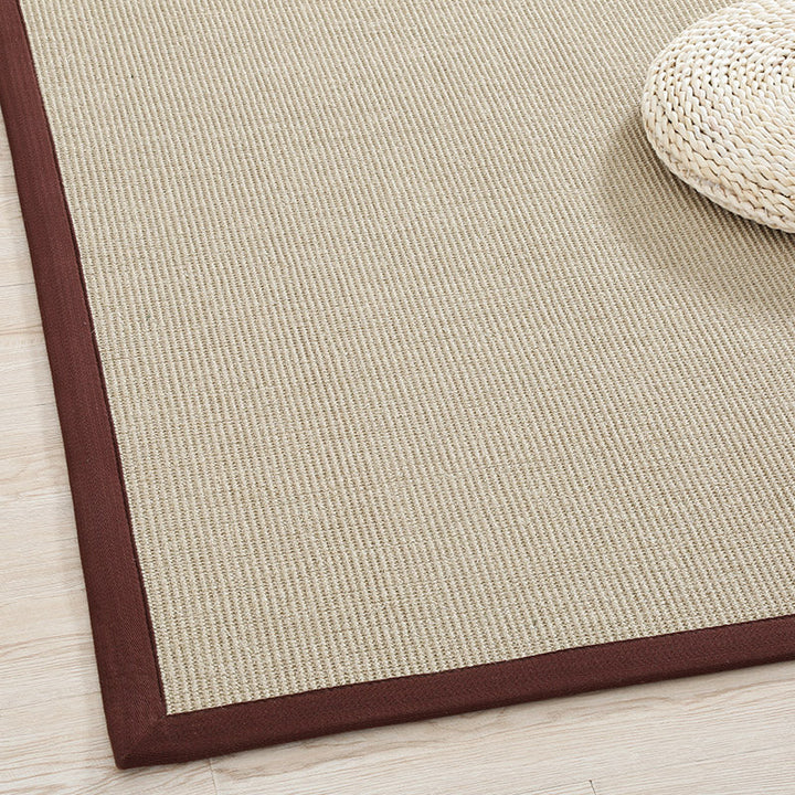Lisslune | Primitive Multicolor Solid Carpet Sisal Japanese Area Rug Washable Stain Resistant Non-Slip Rug with Fabric Edge for Home