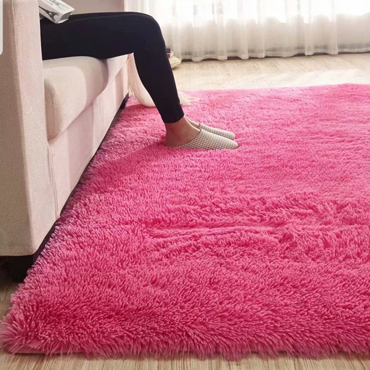 Lisslune | Fluffy Plain Rug Multicolored Casual Carpet Synthetic Washable Pet Friendly Non-Slip Carpet for the Living Room