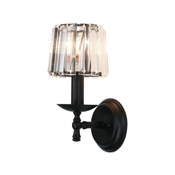 Lisslune | Contemporary Cone Wall Lamp Clear Crystal 1 Head Nightstand Wall Sconces Light with Curved/Beam Arm in Black