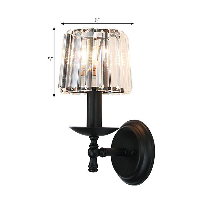 Lisslune | Contemporary Cone Wall Lamp Clear Crystal 1 Head Nightstand Wall Sconces Light with Curved/Beam Arm in Black
