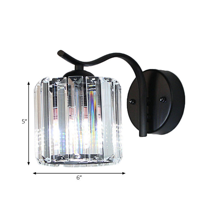 Lisslune | Contemporary Cone Wall Lamp Clear Crystal 1 Head Nightstand Wall Sconces Light with Curved/Beam Arm in Black