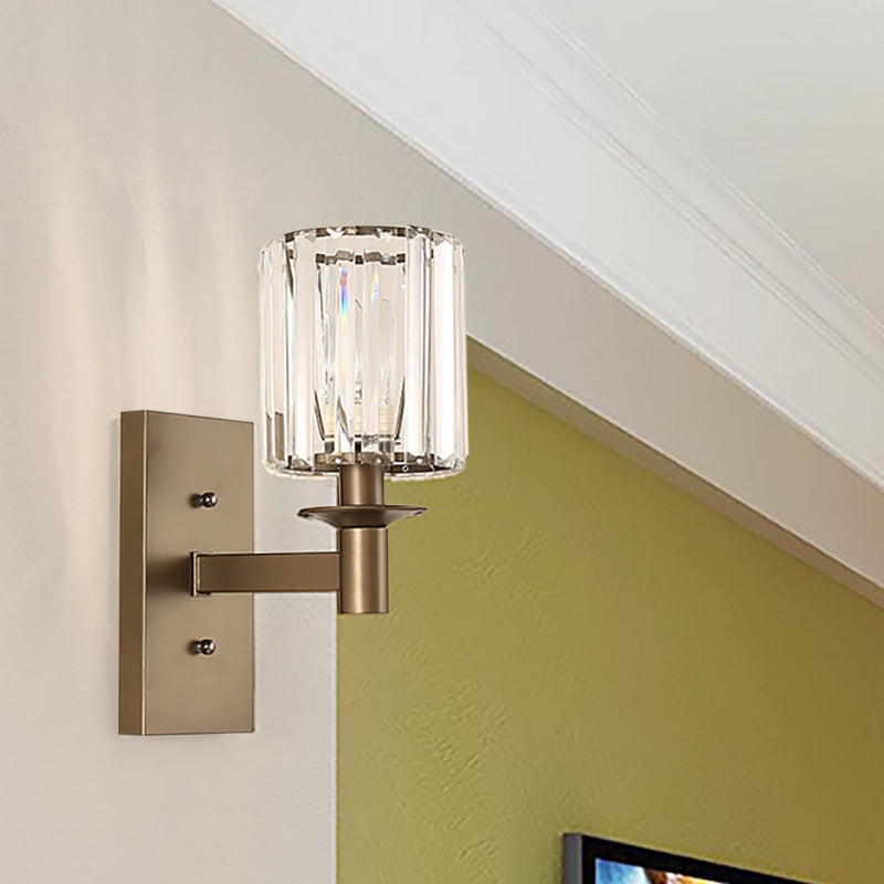Lisslune | Contemporary Cylinder Wall Lamp Clear Glass 1/2-Bulb Bedroom Wall Lamp with Rectangular Back Plate in Bronze