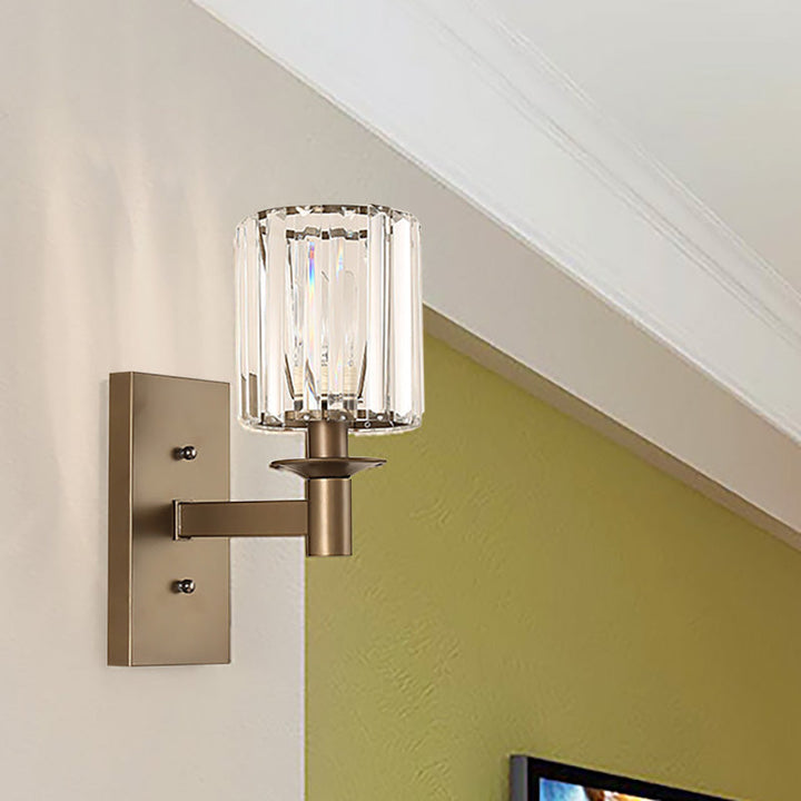 Lisslune | Contemporary Cylinder Wall Lamp Clear Glass 1/2-Bulb Bedroom Wall Lamp with Rectangular Back Plate in Bronze