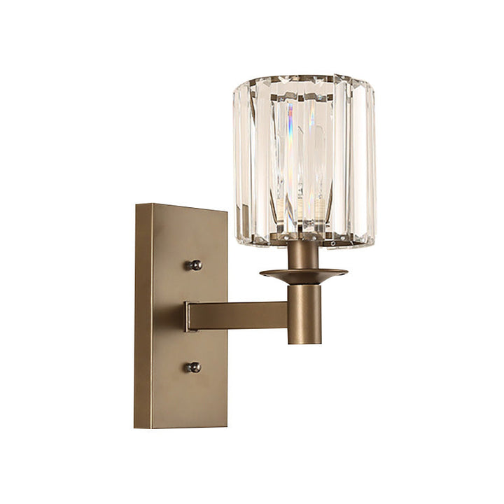 Lisslune | Contemporary Cylinder Wall Lamp Clear Glass 1/2-Bulb Bedroom Wall Lamp with Rectangular Back Plate in Bronze