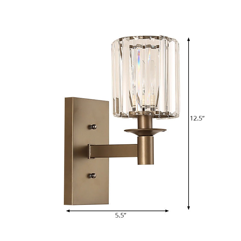 Lisslune | Contemporary Cylinder Wall Lamp Clear Glass 1/2-Bulb Bedroom Wall Lamp with Rectangular Back Plate in Bronze