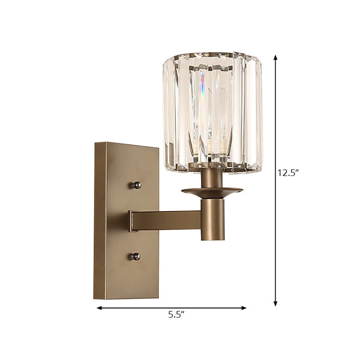 Lisslune | Contemporary Cylinder Wall Lamp Clear Glass 1/2-Bulb Bedroom Wall Lamp with Rectangular Back Plate in Bronze