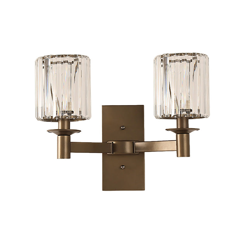 Lisslune | Contemporary Cylinder Wall Lamp Clear Glass 1/2-Bulb Bedroom Wall Lamp with Rectangular Back Plate in Bronze
