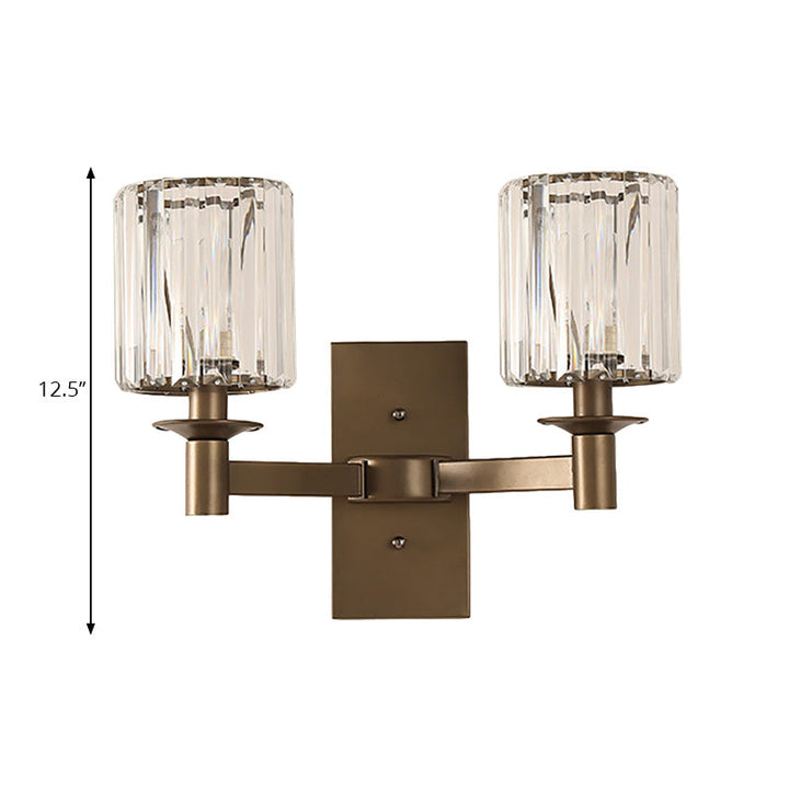 Lisslune | Contemporary Cylinder Wall Lamp Clear Glass 1/2-Bulb Bedroom Wall Lamp with Rectangular Back Plate in Bronze
