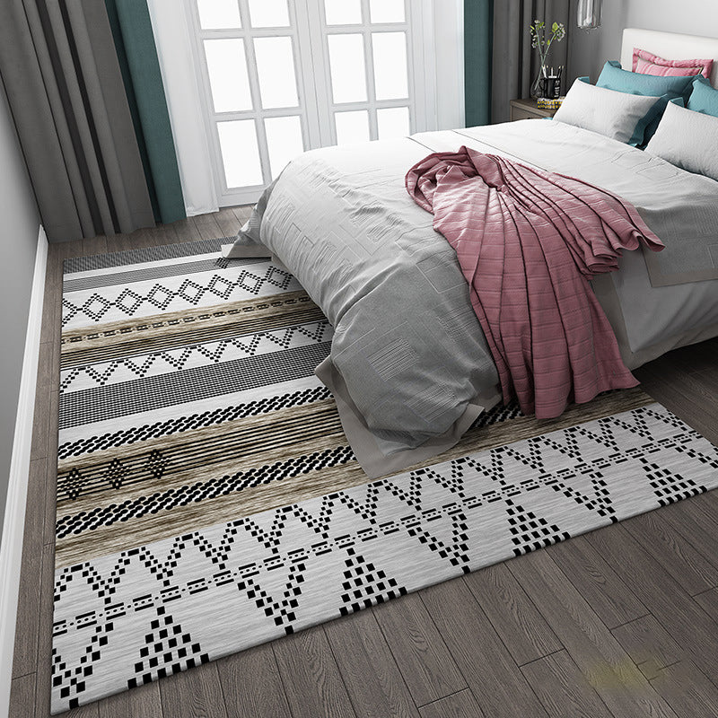 Lisslune | Primitive Tribal Rug Multicolor Geometry Rug Non-Slip Back Washable Stain Resistant Rug for Bedroom