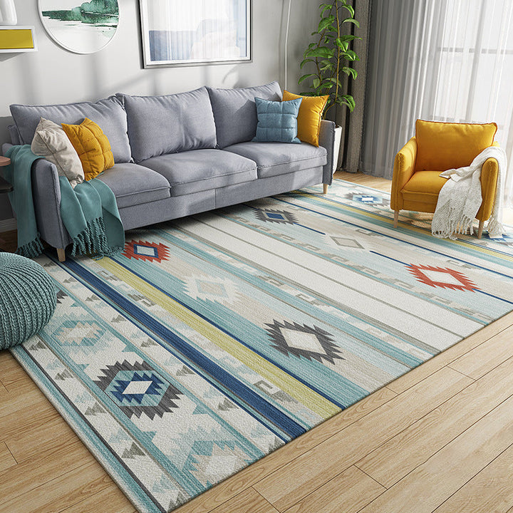 Lisslune | Primitive Tribal Rug Multicolor Geometry Rug Non-Slip Back Washable Stain Resistant Rug for Bedroom