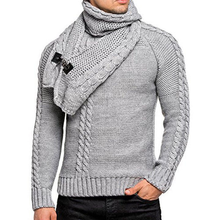 Men's stylish knitted sweater with chic collar and practical scarf Lisslune