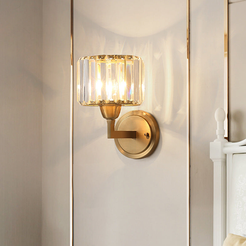 Lisslune | Simple 1 Light Wall Mounted Lighting Brass Drum Wall Lamp with Crystal Shade
