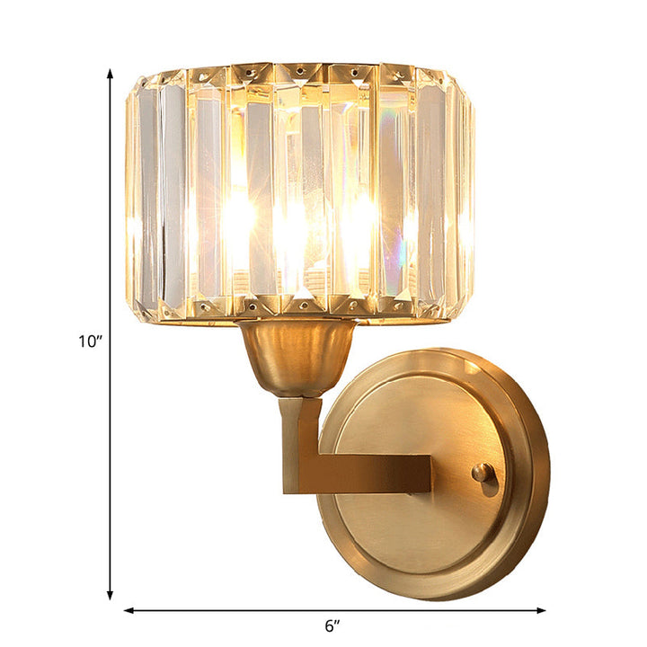 Lisslune | Simple 1 Light Wall Mounted Lighting Brass Drum Wall Lamp with Crystal Shade