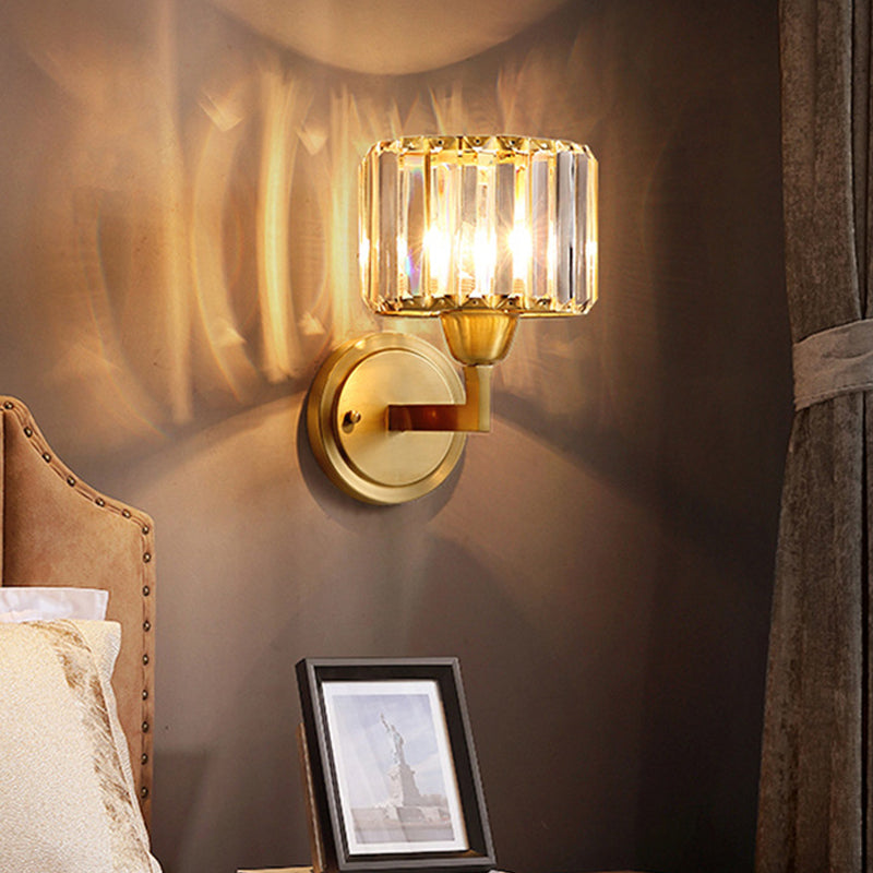 Lisslune | Simple 1 Light Wall Mounted Lighting Brass Drum Wall Lamp with Crystal Shade