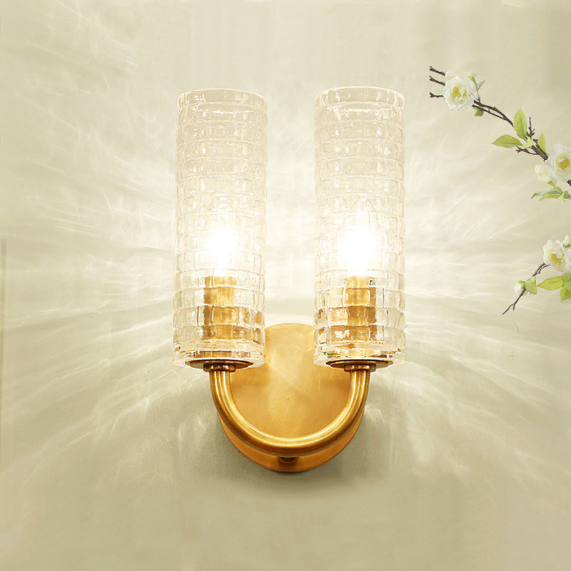 Skørter | Brass Tubular Flush Mount Wall Light Contemporary 2 Lights Crystal Wall Lighting with Curved Arm