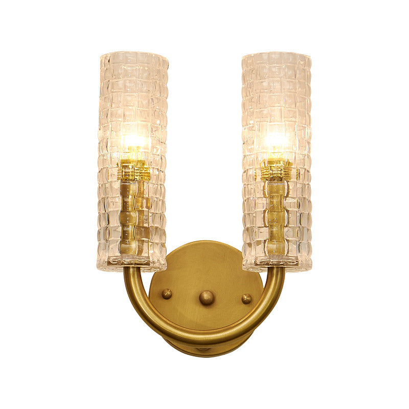Skørter | Brass Tubular Flush Mount Wall Light Contemporary 2 Lights Crystal Wall Lighting with Curved Arm