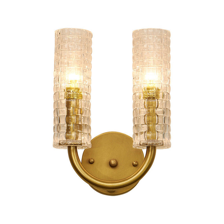 Skørter | Brass Tubular Flush Mount Wall Light Contemporary 2 Lights Crystal Wall Lighting with Curved Arm