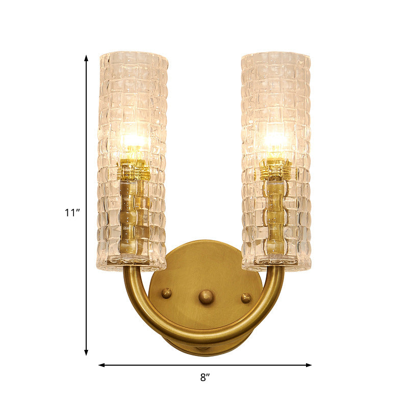 Skørter | Brass Tubular Flush Mount Wall Light Contemporary 2 Lights Crystal Wall Lighting with Curved Arm