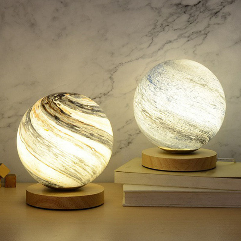 Lisslune | LunarGlow Mini Nightstand Lamp – Postmodern Table Lamp with Wooden Base