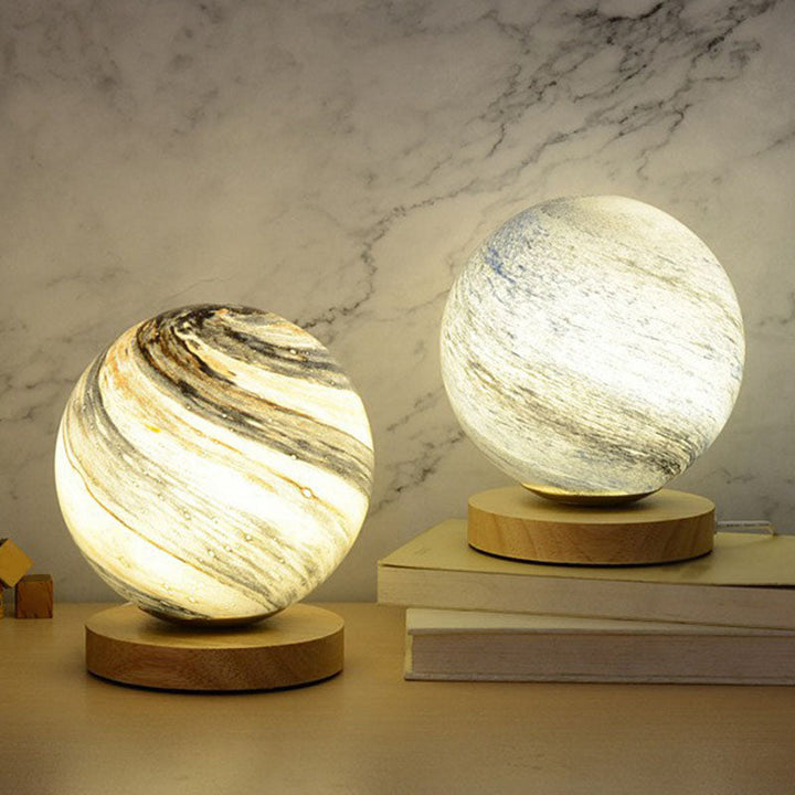 Lisslune | LunarGlow Mini Nightstand Lamp – Postmodern Table Lamp with Wooden Base