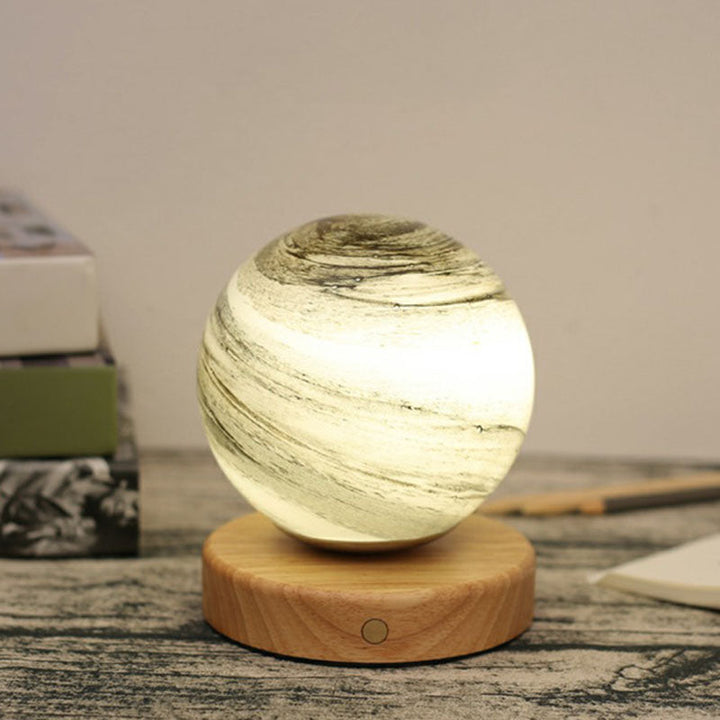 Lisslune | LunarGlow Mini Nightstand Lamp – Postmodern Table Lamp with Wooden Base