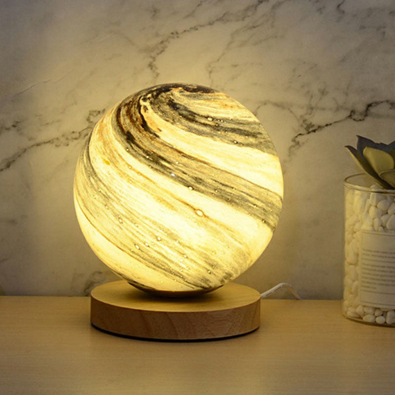 Lisslune | LunarGlow Mini Nightstand Lamp – Postmodern Table Lamp with Wooden Base