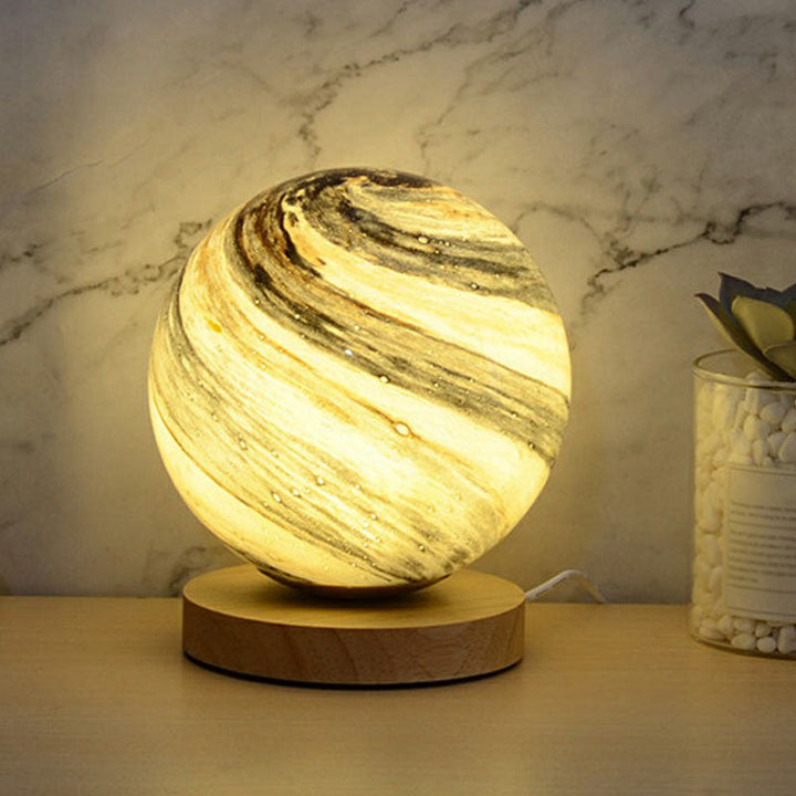 Lisslune | LunarGlow Mini Nightstand Lamp – Postmodern Table Lamp with Wooden Base
