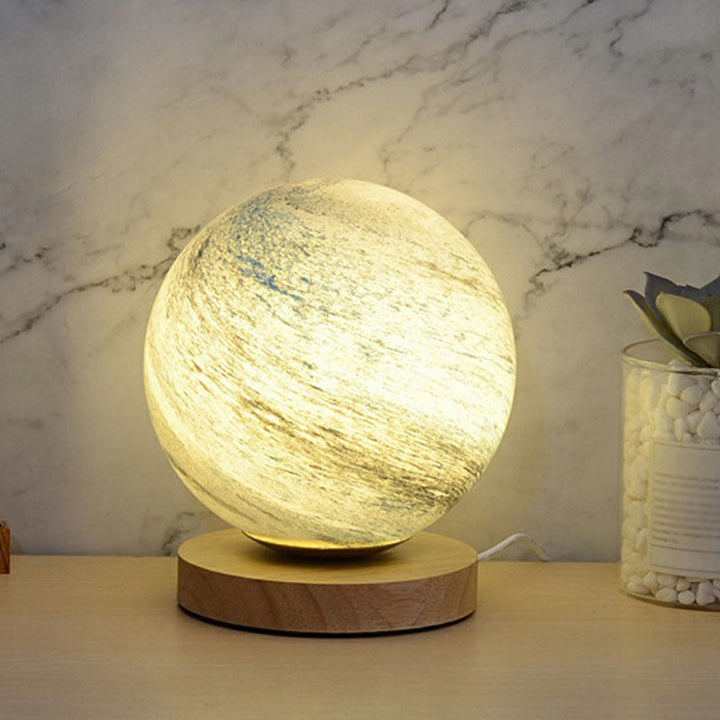 Lisslune | LunarGlow Mini Nightstand Lamp – Postmodern Table Lamp with Wooden Base