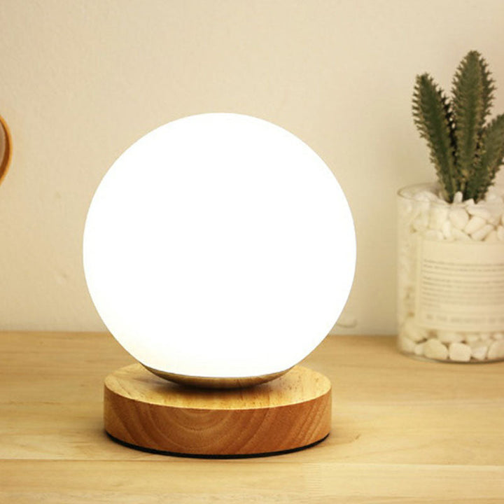 Lisslune | LunarGlow Mini Nightstand Lamp – Postmodern Table Lamp with Wooden Base