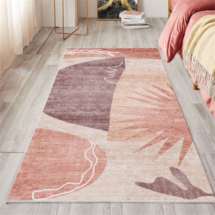 Lisslune | Nordic Bedroom Carpet Multicolored Botanical Color Block Print Carpet Polyester Washable Non-slip Pet-friendly Carpet