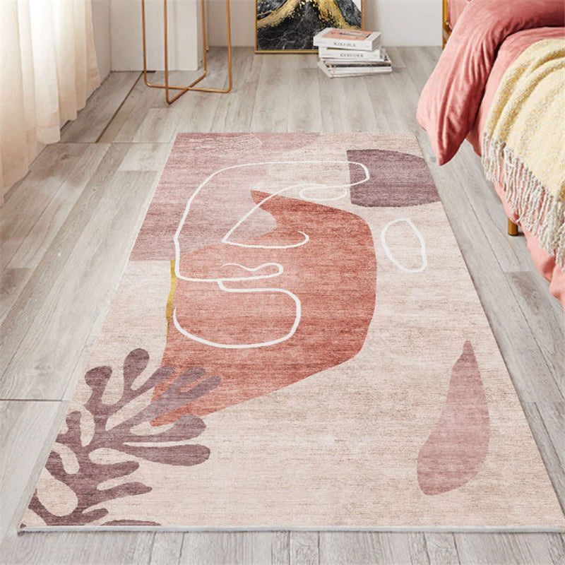 Lisslune | Nordic Bedroom Carpet Multicolored Botanical Color Block Print Carpet Polyester Washable Non-slip Pet-friendly Carpet