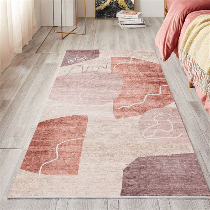 Lisslune | Nordic Bedroom Carpet Multicolored Botanical Color Block Print Carpet Polyester Washable Non-slip Pet-friendly Carpet