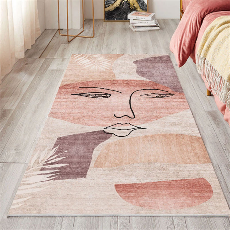 Lisslune | Nordic Bedroom Carpet Multicolored Botanical Color Block Print Carpet Polyester Washable Non-slip Pet-friendly Carpet