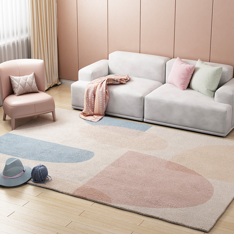 Lisslune | Multi Color Scandinavian Style Rug Polyester Abstract Water-Color Block Print Rug Stain Resistant Machine Washable Anti-Slip Backing Rug for Home