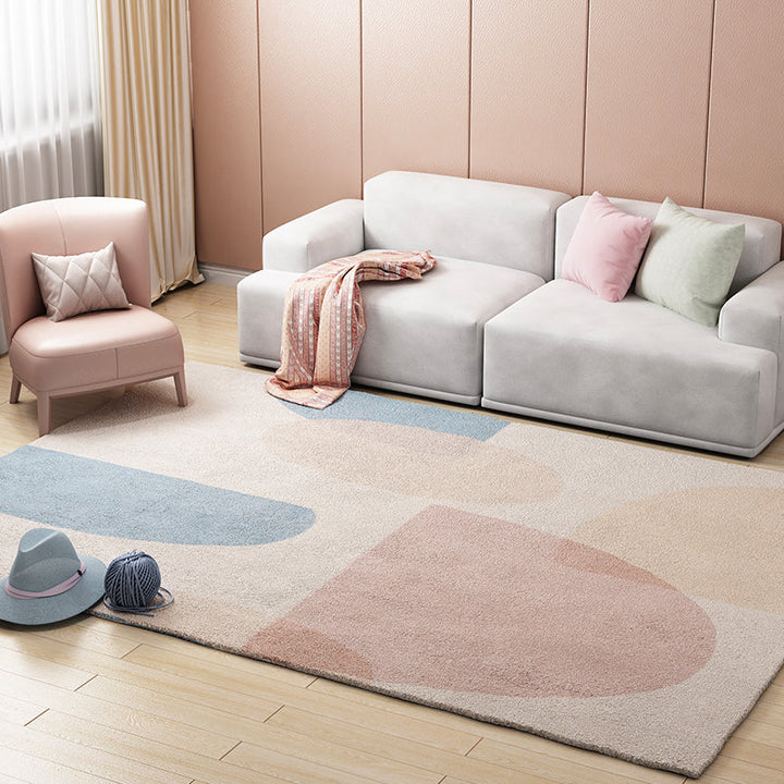Lisslune | Multi Color Scandinavian Style Rug Polyester Abstract Water-Color Block Print Rug Stain Resistant Machine Washable Anti-Slip Backing Rug for Home