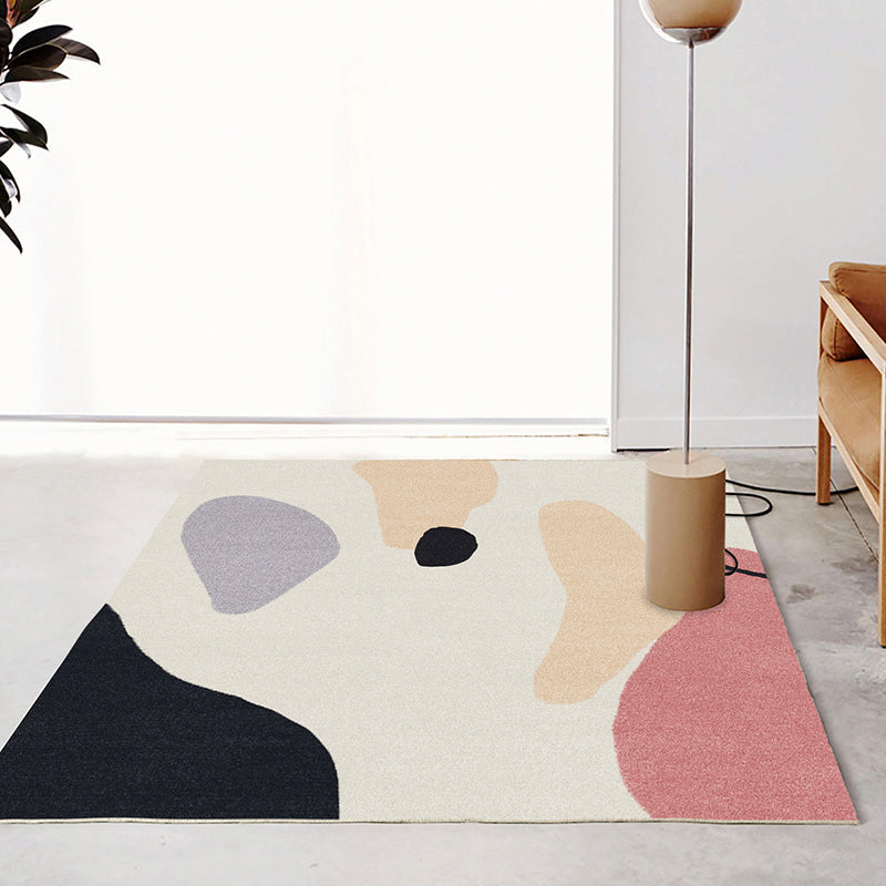 Lisslune | Multi Color Scandinavian Style Rug Polyester Abstract Water-Color Block Print Rug Stain Resistant Machine Washable Anti-Slip Backing Rug for Home
