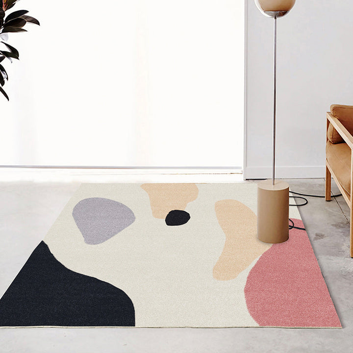Lisslune | Multi Color Scandinavian Style Rug Polyester Abstract Water-Color Block Print Rug Stain Resistant Machine Washable Anti-Slip Backing Rug for Home