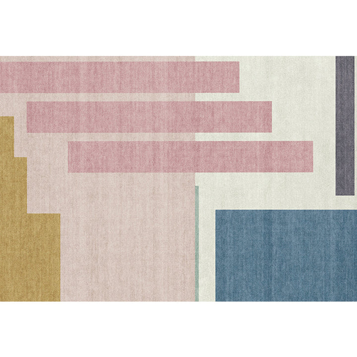 Lisslune | Modern Geometric Color Block Rug Multicolored Synthetic Area Rug Pet-Friendly Washable Non-Slip Back Rug for Living Room