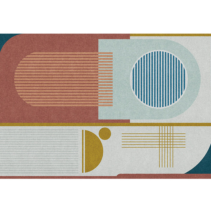 Lisslune | Modern Geometric Color Block Rug Multicolored Synthetic Area Rug Pet-Friendly Washable Non-Slip Back Rug for Living Room