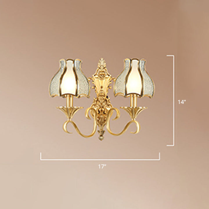 Skørter | Brass Bud Wall Mount Light Traditional Etched Glass Living Room Wall Lamp