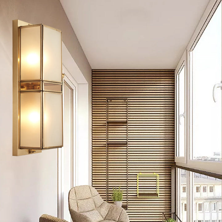 Skørter | Minimalistic rectangular wall-mounted lamp matte glass wall light made of brass for hallway