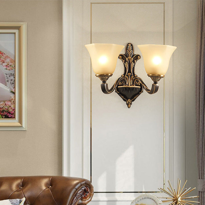 Skørter | 1/2-light wall lamp vintage porch wall sconce with flared matte glass in bronze