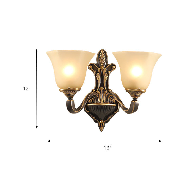 Skørter | 1/2-light wall lamp vintage porch wall sconce with flared matte glass in bronze