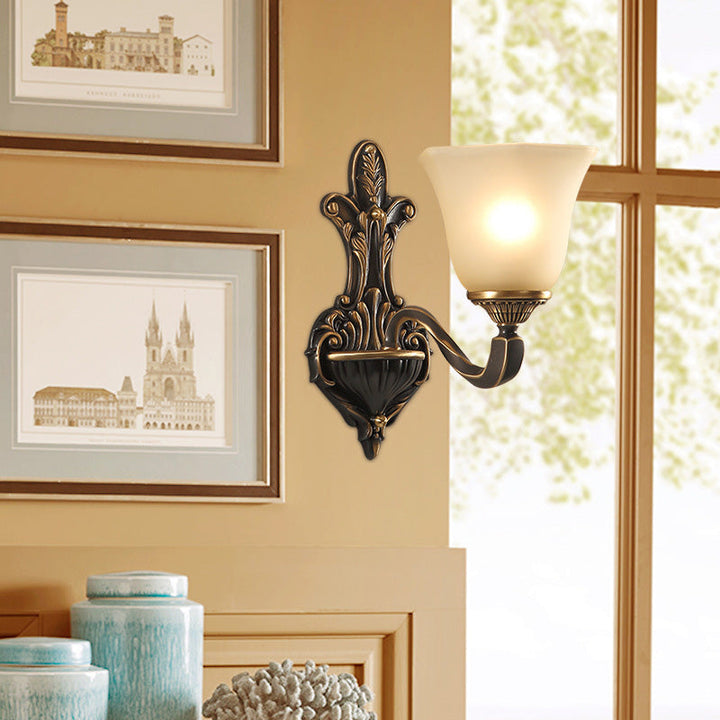 Skørter | 1/2-light wall lamp vintage porch wall sconce with flared matte glass in bronze