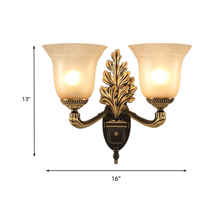 Skørter | Bell Bedroom Wall Light Rustic Frosted Glass 1/2-Light Black-Gold Wall Lamp with Carved Arm