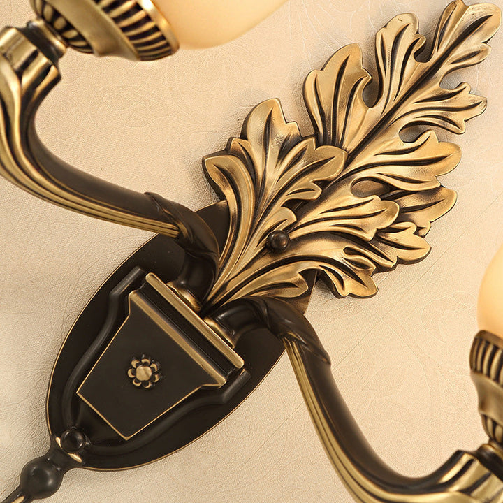 Skørter | Bell Bedroom Wall Light Rustic Frosted Glass 1/2-Light Black-Gold Wall Lamp with Carved Arm