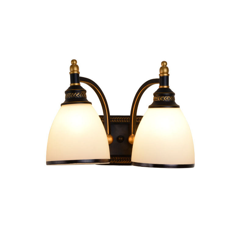 Skørter | Metal Dome Wall Lamp Vintage Style 1/2-Cup Living Room Wall Lamp with White Glass in Black