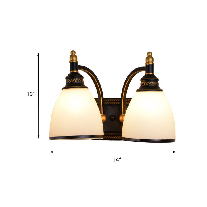 Skørter | Metal Dome Wall Lamp Vintage Style 1/2-Cup Living Room Wall Lamp with White Glass in Black