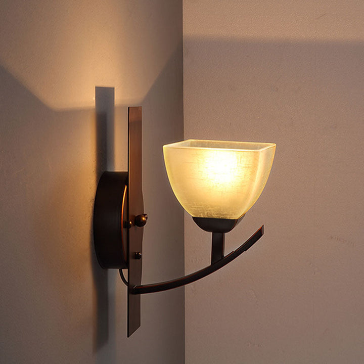 Skørter | Dome Bedroom Wall Lighting Retro Opal Glass 1 Light Black Wall Lantern with Metal Curved Arm