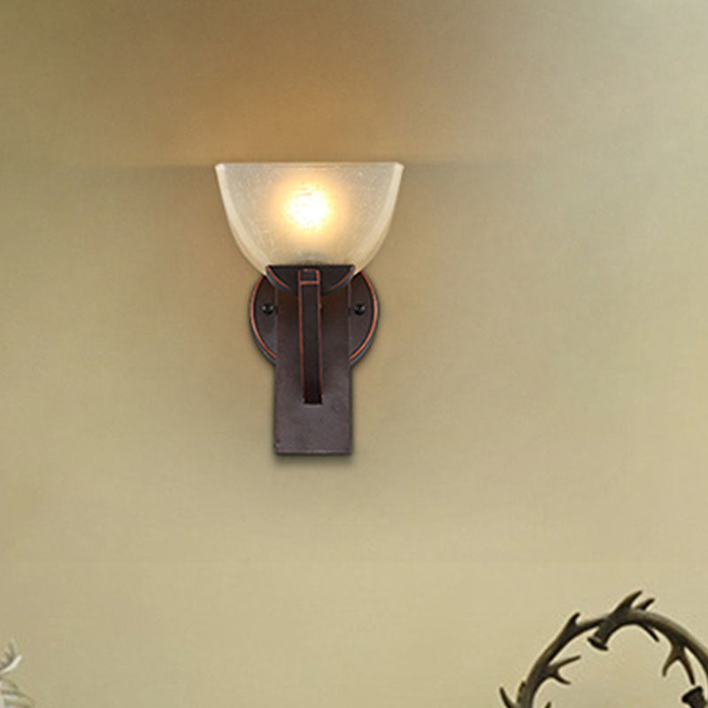 Skørter | Dome Bedroom Wall Lighting Retro Opal Glass 1 Light Black Wall Lantern with Metal Curved Arm